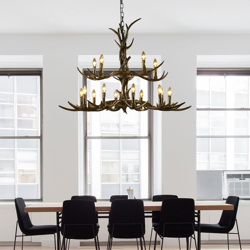 6/8/10-Light Chandelier Light Rustic Study Suspension Pendant with Resin Antler in Brass Clearhalo 'Ceiling Lights' 'Chandeliers' Lighting' options 233137