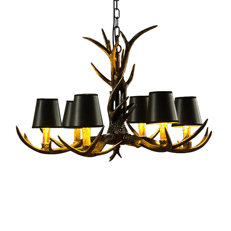 Black 6/8 Lights Chandelier Lighting Rustic Resin Cone Pendant Lamp with Antler for Living Room Clearhalo 'Ceiling Lights' 'Chandeliers' Lighting' options 233151