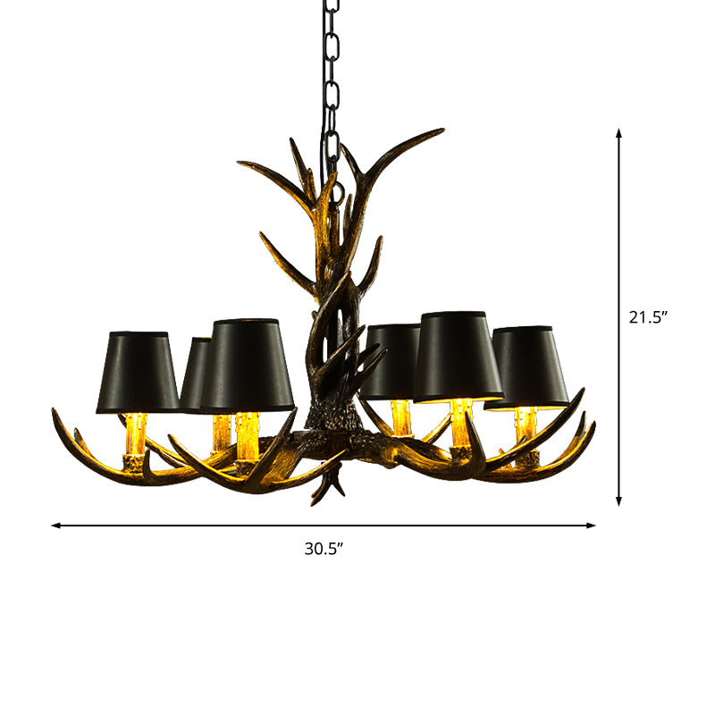 Black 6/8 Lights Chandelier Lighting Rustic Resin Cone Pendant Lamp with Antler for Living Room Clearhalo 'Ceiling Lights' 'Chandeliers' Lighting' options 233152