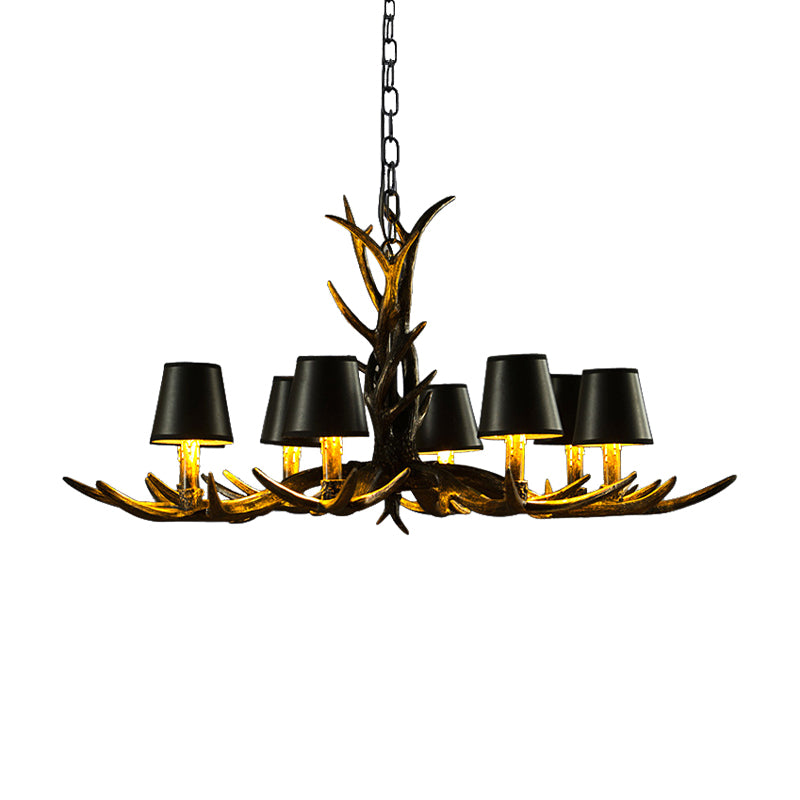 Black 6/8 Lights Chandelier Lighting Rustic Resin Cone Pendant Lamp with Antler for Living Room Clearhalo 'Ceiling Lights' 'Chandeliers' Lighting' options 233155