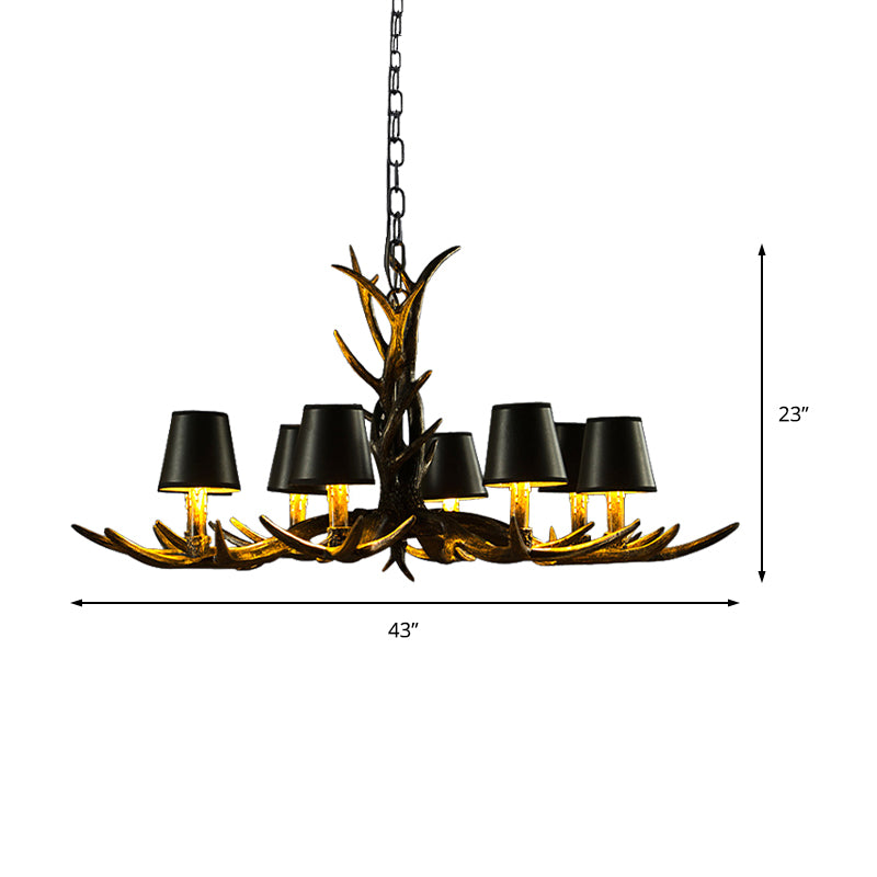 Black 6/8 Lights Chandelier Lighting Rustic Resin Cone Pendant Lamp with Antler for Living Room Clearhalo 'Ceiling Lights' 'Chandeliers' Lighting' options 233156