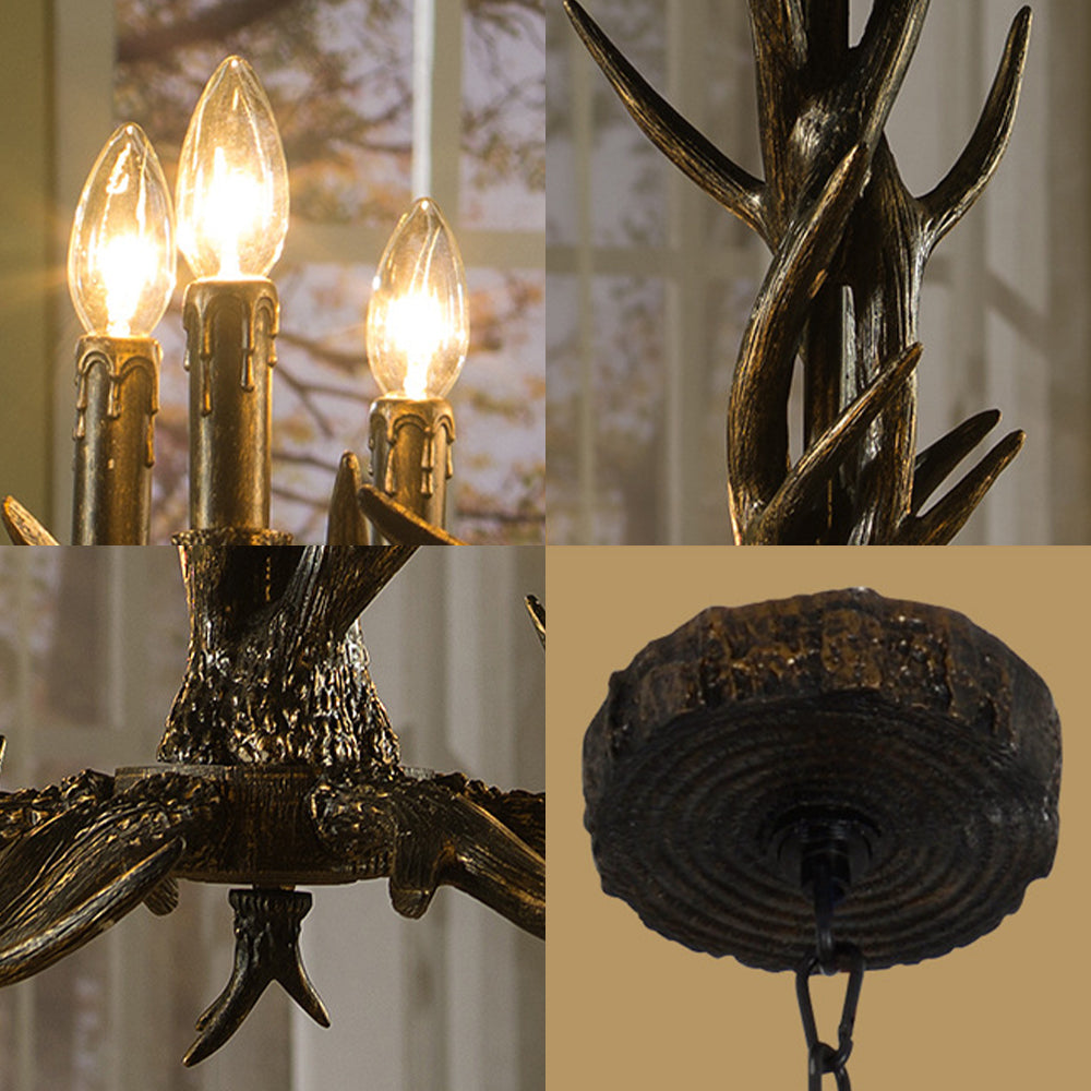 Black 6/8 Lights Chandelier Lighting Rustic Resin Cone Pendant Lamp with Antler for Living Room Clearhalo 'Ceiling Lights' 'Chandeliers' Lighting' options 233157