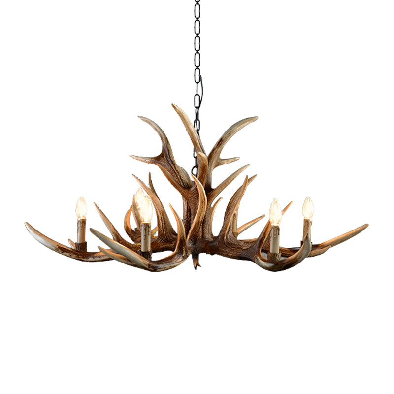 Resin Candelabra Chandelier Lamp Farmhouse 6/10/15-Head Bedroom Pendant Ceiling Light in Brown Clearhalo 'Ceiling Lights' 'Chandeliers' Lighting' options 233160