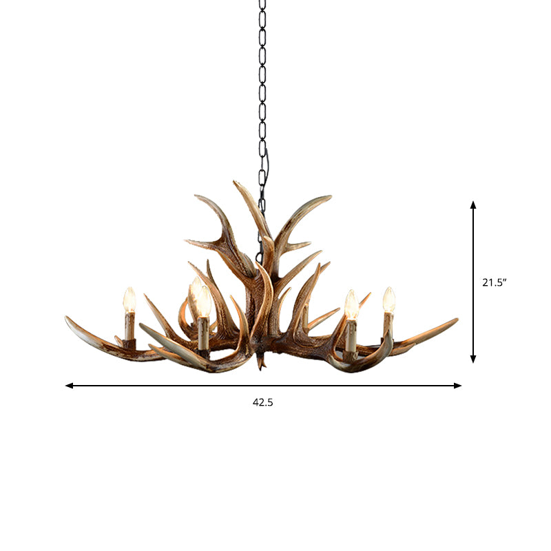 Resin Candelabra Chandelier Lamp Farmhouse 6/10/15-Head Bedroom Pendant Ceiling Light in Brown Clearhalo 'Ceiling Lights' 'Chandeliers' Lighting' options 233161