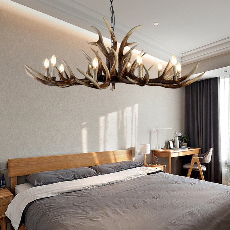 Resin Candelabra Chandelier Lamp Farmhouse 6/10/15-Head Bedroom Pendant Ceiling Light in Brown Clearhalo 'Ceiling Lights' 'Chandeliers' Lighting' options 233162