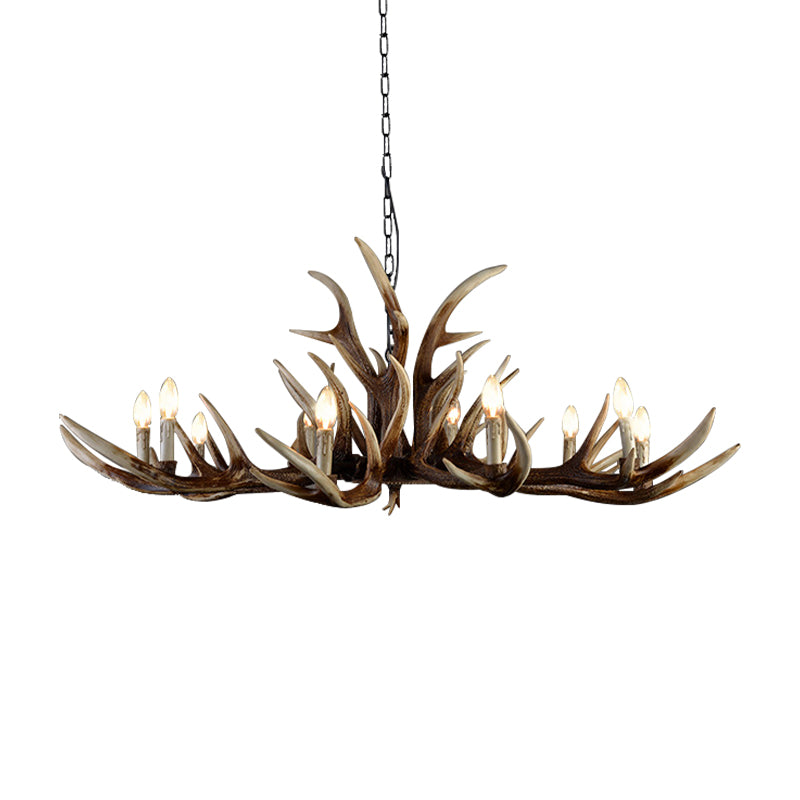 Resin Candelabra Chandelier Lamp Farmhouse 6/10/15-Head Bedroom Pendant Ceiling Light in Brown Clearhalo 'Ceiling Lights' 'Chandeliers' Lighting' options 233164