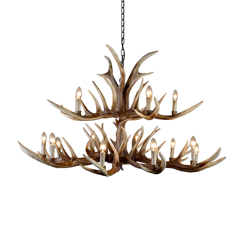 Resin Candelabra Chandelier Lamp Farmhouse 6/10/15-Head Bedroom Pendant Ceiling Light in Brown Clearhalo 'Ceiling Lights' 'Chandeliers' Lighting' options 233168