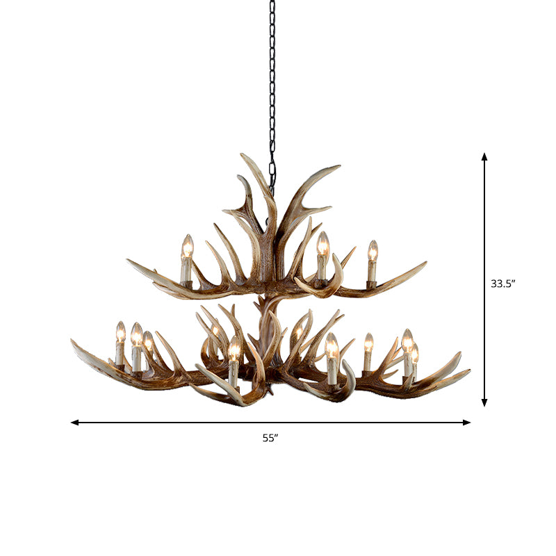 Resin Candelabra Chandelier Lamp Farmhouse 6/10/15-Head Bedroom Pendant Ceiling Light in Brown Clearhalo 'Ceiling Lights' 'Chandeliers' Lighting' options 233169