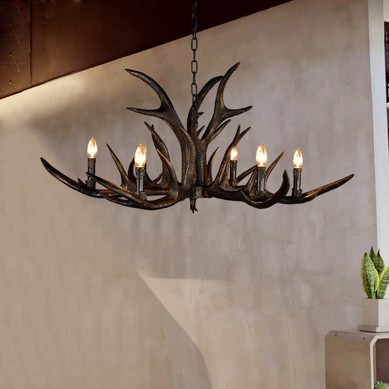 Traditional Candle Hanging Lamp 6/10/15 Bulbs Resin Chandelier Light Fixture in Black for Store Clearhalo 'Ceiling Lights' 'Chandeliers' Lighting' options 233170