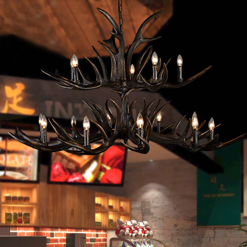 Traditional Candle Hanging Lamp 6/10/15 Bulbs Resin Chandelier Light Fixture in Black for Store Clearhalo 'Ceiling Lights' 'Chandeliers' Lighting' options 233178