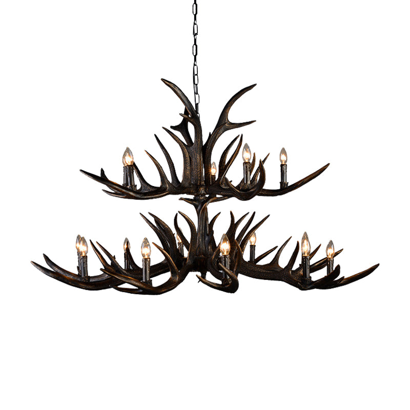 Traditional Candle Hanging Lamp 6/10/15 Bulbs Resin Chandelier Light Fixture in Black for Store Clearhalo 'Ceiling Lights' 'Chandeliers' Lighting' options 233180