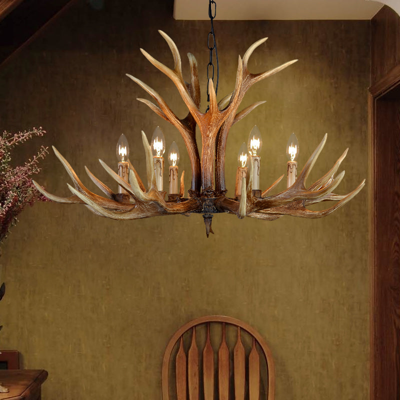 6/8/10 Lights Resin Chandelier Lamp Farmhouse Brown Deer Antler Kitchen Down Lighting Pendant Clearhalo 'Ceiling Lights' 'Chandeliers' Lighting' options 233182