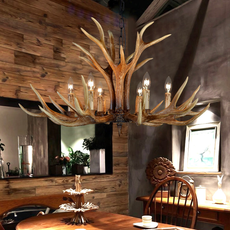 6/8/10 Lights Resin Chandelier Lamp Farmhouse Brown Deer Antler Kitchen Down Lighting Pendant Clearhalo 'Ceiling Lights' 'Chandeliers' Lighting' options 233183