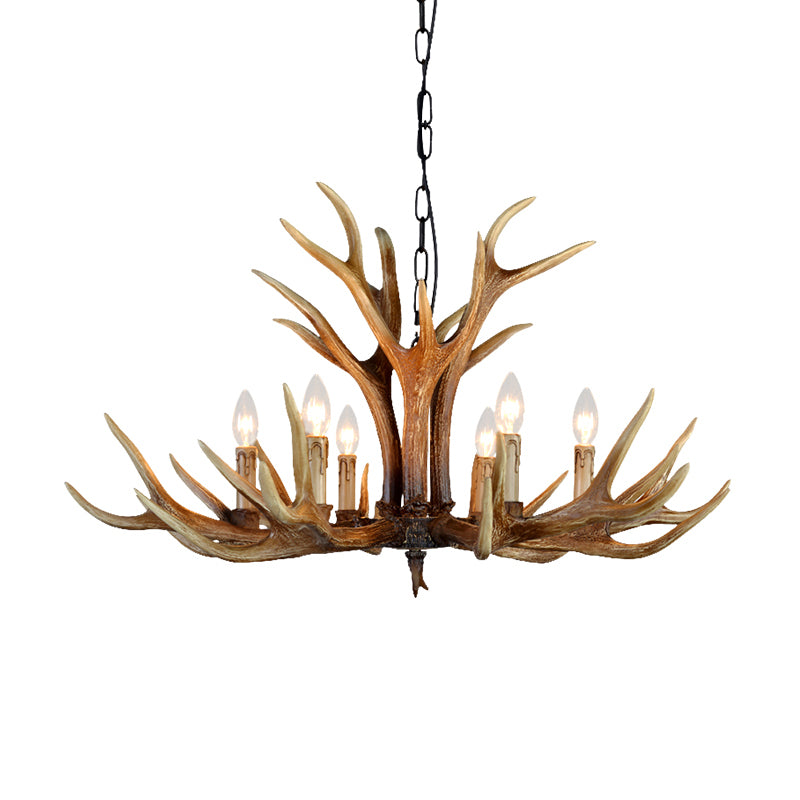 6/8/10 Lights Resin Chandelier Lamp Farmhouse Brown Deer Antler Kitchen Down Lighting Pendant Clearhalo 'Ceiling Lights' 'Chandeliers' Lighting' options 233184