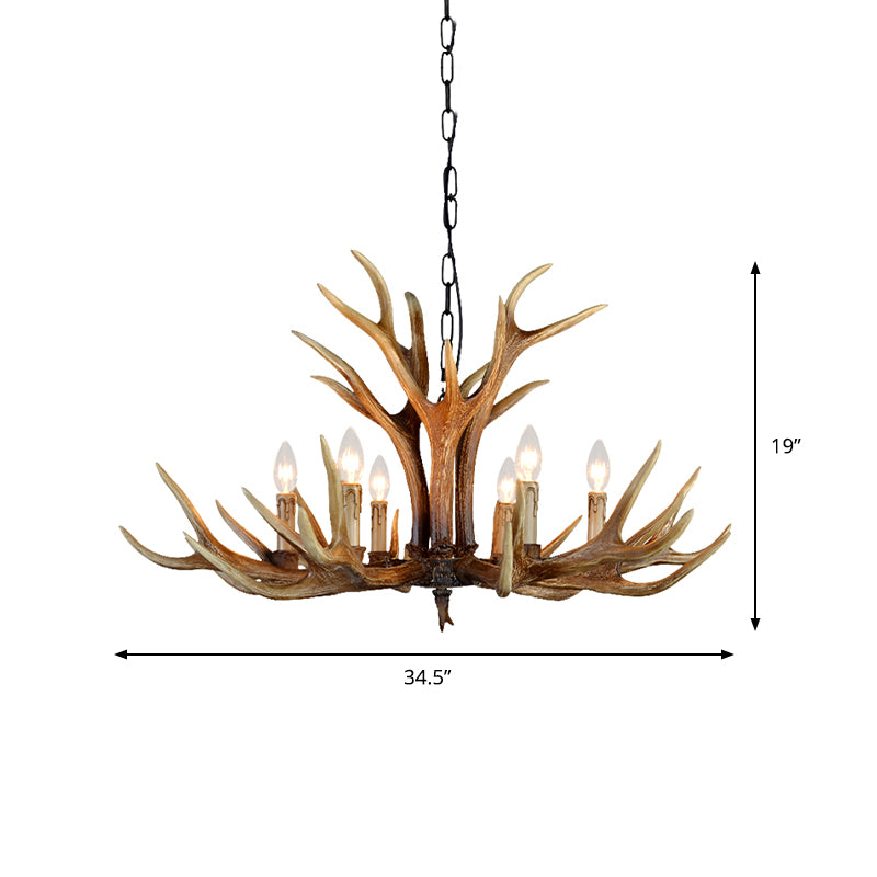 6/8/10 Lights Resin Chandelier Lamp Farmhouse Brown Deer Antler Kitchen Down Lighting Pendant Clearhalo 'Ceiling Lights' 'Chandeliers' Lighting' options 233185