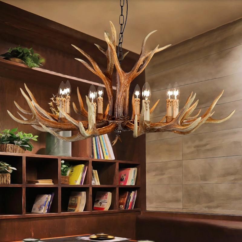 6/8/10 Lights Resin Chandelier Lamp Farmhouse Brown Deer Antler Kitchen Down Lighting Pendant Clearhalo 'Ceiling Lights' 'Chandeliers' Lighting' options 233186