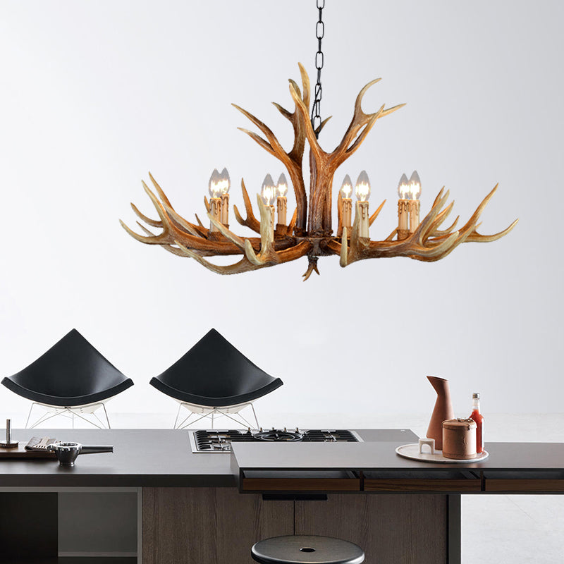 6/8/10 Lights Resin Chandelier Lamp Farmhouse Brown Deer Antler Kitchen Down Lighting Pendant Clearhalo 'Ceiling Lights' 'Chandeliers' Lighting' options 233187