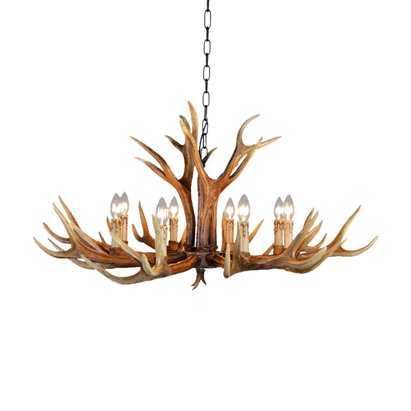 6/8/10 Lights Resin Chandelier Lamp Farmhouse Brown Deer Antler Kitchen Down Lighting Pendant Clearhalo 'Ceiling Lights' 'Chandeliers' Lighting' options 233188