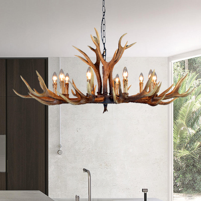 6/8/10 Lights Resin Chandelier Lamp Farmhouse Brown Deer Antler Kitchen Down Lighting Pendant Clearhalo 'Ceiling Lights' 'Chandeliers' Lighting' options 233190