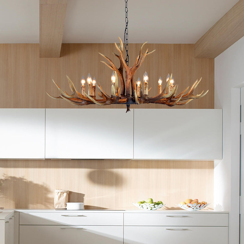 6/8/10 Lights Resin Chandelier Lamp Farmhouse Brown Deer Antler Kitchen Down Lighting Pendant Clearhalo 'Ceiling Lights' 'Chandeliers' Lighting' options 233191