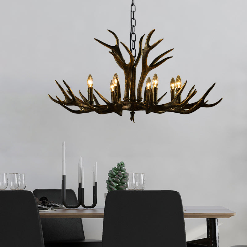 Black Candle Pendant Chandelier Rural Resin 6/8/10 Heads Restaurant Hanging Ceiling Light Clearhalo 'Ceiling Lights' 'Chandeliers' Lighting' options 233207