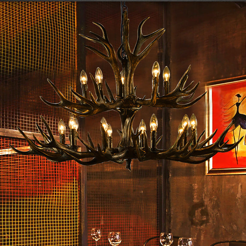 Black Candle Pendant Chandelier Rural Resin 6/8/10 Heads Restaurant Hanging Ceiling Light Clearhalo 'Ceiling Lights' 'Chandeliers' Lighting' options 233215