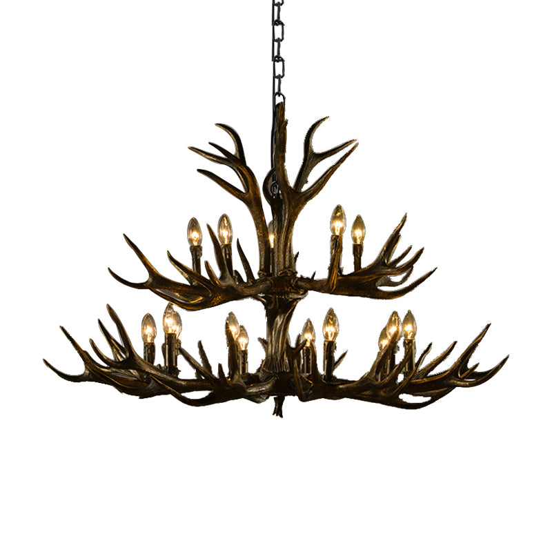 Black Candle Pendant Chandelier Rural Resin 6/8/10 Heads Restaurant Hanging Ceiling Light Clearhalo 'Ceiling Lights' 'Chandeliers' Lighting' options 233217