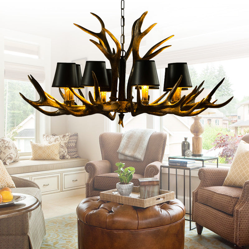 6/8/10-Bulb Resin Suspension Light Rustic Black Tapered Living Room Chandelier Lighting with Antler Clearhalo 'Ceiling Lights' 'Chandeliers' Lighting' options 233251