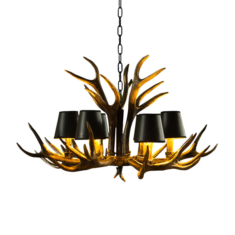 6/8/10-Bulb Resin Suspension Light Rustic Black Tapered Living Room Chandelier Lighting with Antler Clearhalo 'Ceiling Lights' 'Chandeliers' Lighting' options 233252