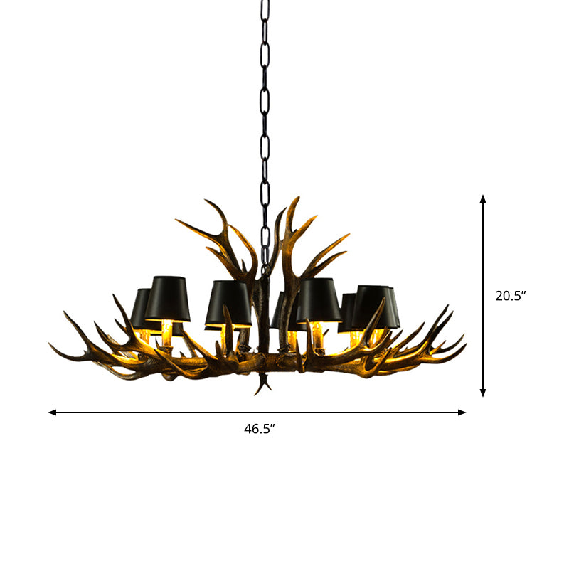 6/8/10-Bulb Resin Suspension Light Rustic Black Tapered Living Room Chandelier Lighting with Antler Clearhalo 'Ceiling Lights' 'Chandeliers' Lighting' options 233253