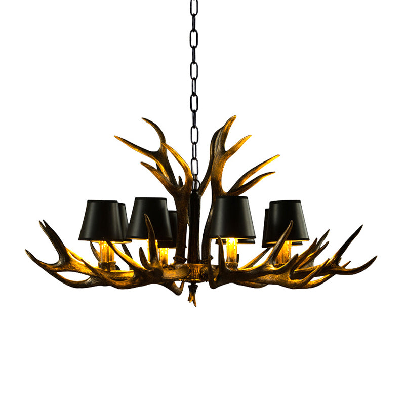 6/8/10-Bulb Resin Suspension Light Rustic Black Tapered Living Room Chandelier Lighting with Antler Clearhalo 'Ceiling Lights' 'Chandeliers' Lighting' options 233256