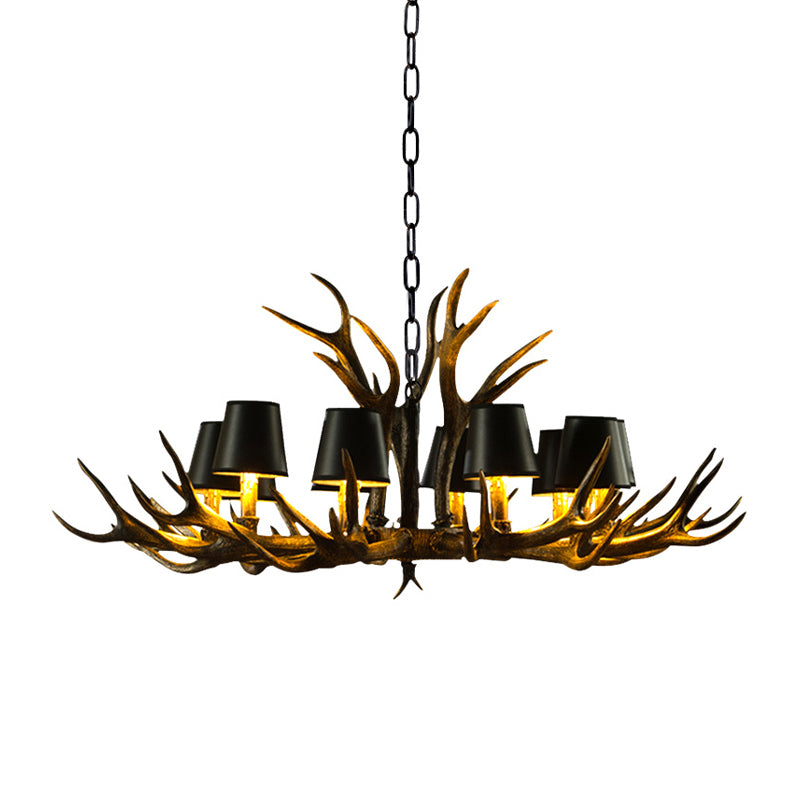 6/8/10-Bulb Resin Suspension Light Rustic Black Tapered Living Room Chandelier Lighting with Antler Clearhalo 'Ceiling Lights' 'Chandeliers' Lighting' options 233260