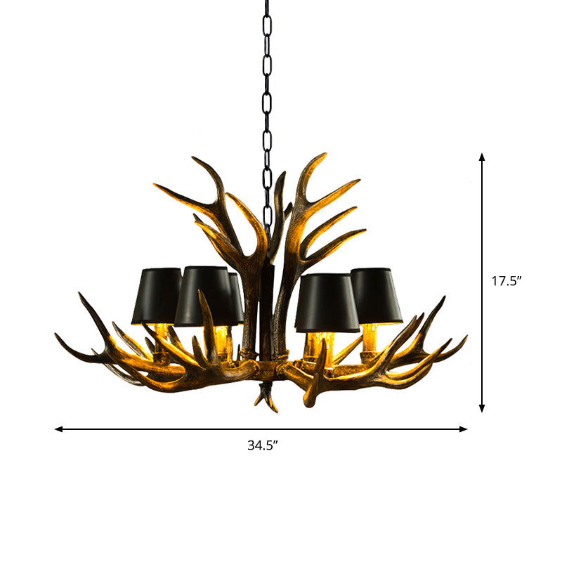 6/8/10-Bulb Resin Suspension Light Rustic Black Tapered Living Room Chandelier Lighting with Antler Clearhalo 'Ceiling Lights' 'Chandeliers' Lighting' options 233261