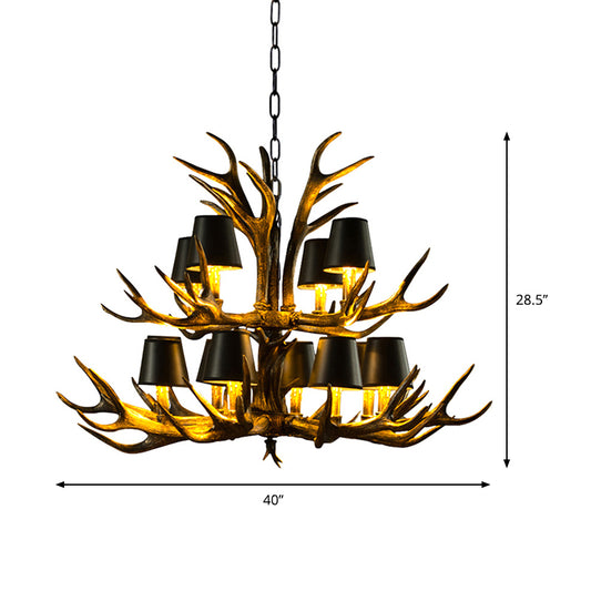 6/8/10-Bulb Resin Suspension Light Rustic Black Tapered Living Room Chandelier Lighting with Antler Clearhalo 'Ceiling Lights' 'Chandeliers' Lighting' options 233265