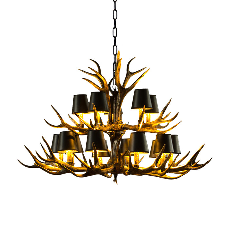 6/8/10-Bulb Resin Suspension Light Rustic Black Tapered Living Room Chandelier Lighting with Antler Clearhalo 'Ceiling Lights' 'Chandeliers' Lighting' options 233268