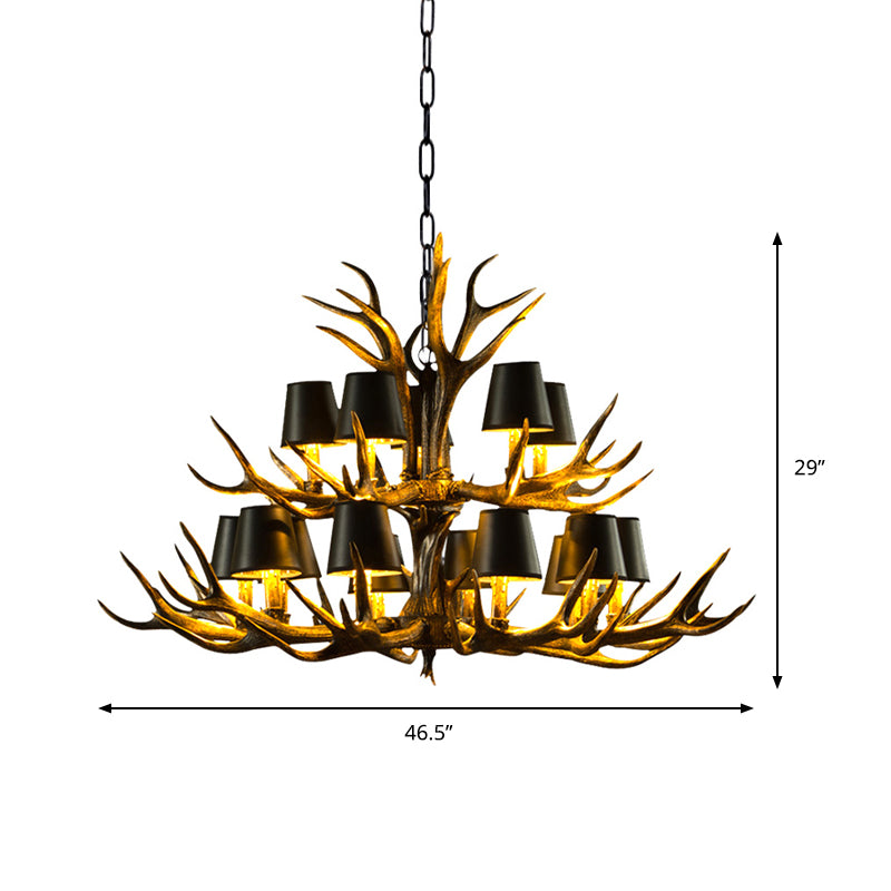 6/8/10-Bulb Resin Suspension Light Rustic Black Tapered Living Room Chandelier Lighting with Antler Clearhalo 'Ceiling Lights' 'Chandeliers' Lighting' options 233269