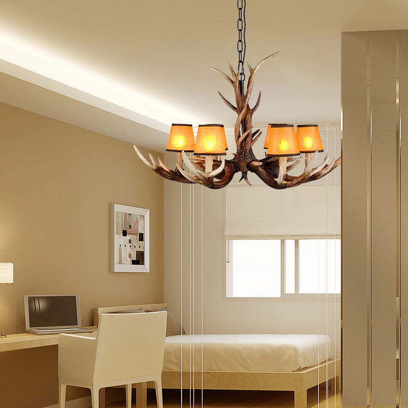 Cone Resin Ceiling Lamp Traditional 6/8/10-Head Living Room Chandelier Pendant Light with Adjustable Chain in Brown Clearhalo 'Ceiling Lights' 'Chandeliers' Lighting' options 233270