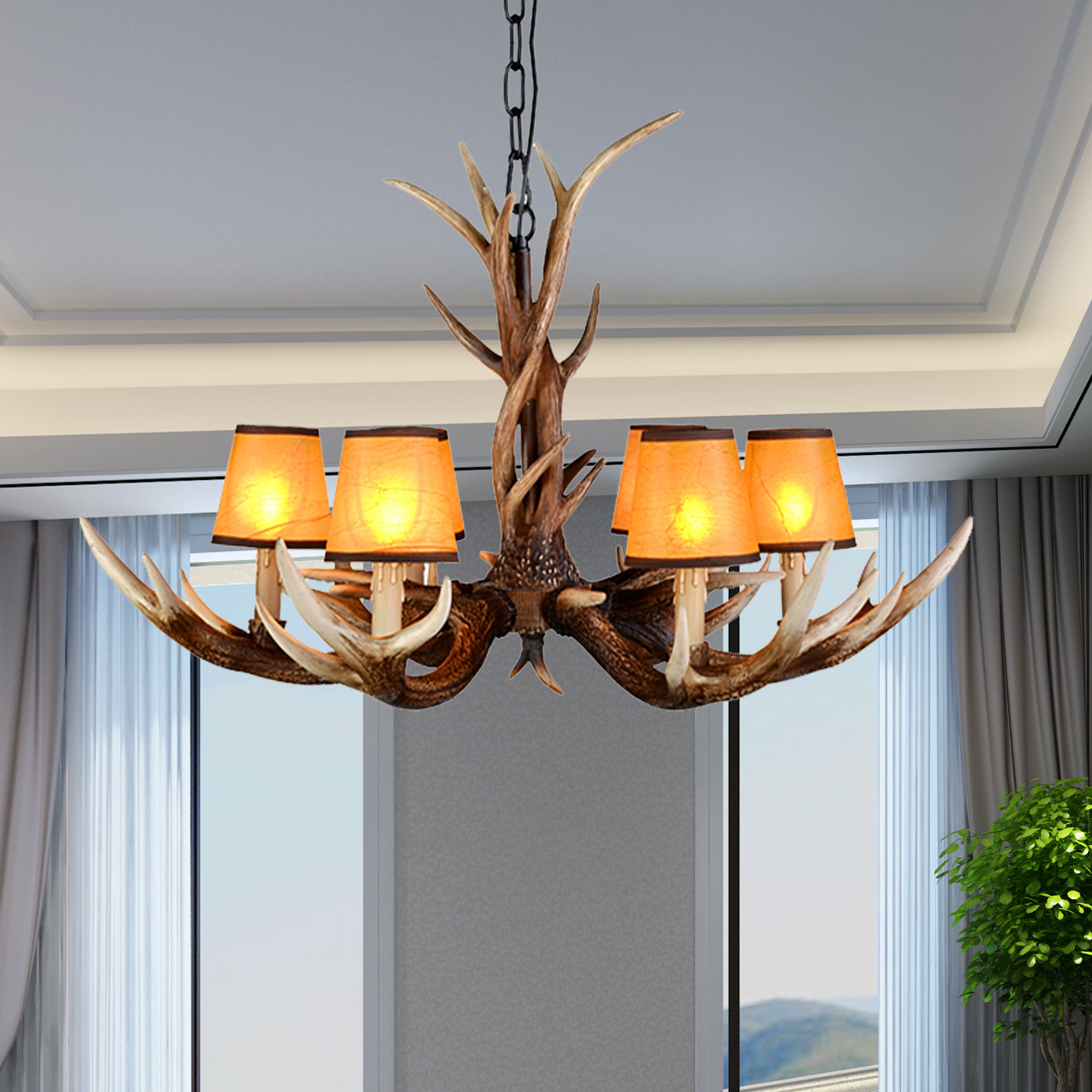 Cone Resin Ceiling Lamp Traditional 6/8/10-Head Living Room Chandelier Pendant Light with Adjustable Chain in Brown Clearhalo 'Ceiling Lights' 'Chandeliers' Lighting' options 233271