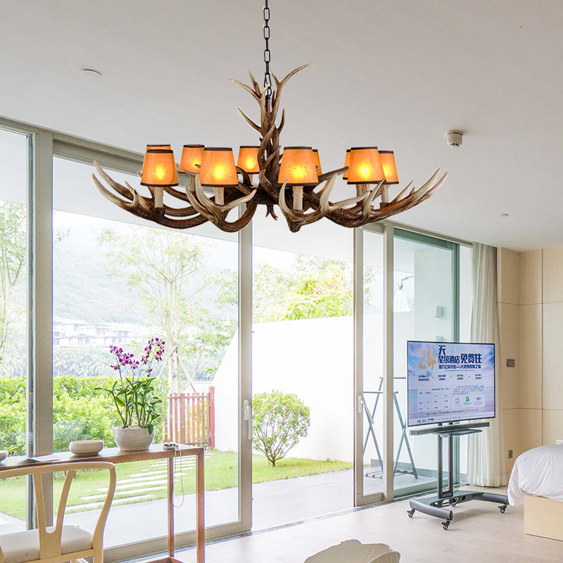 Cone Resin Ceiling Lamp Traditional 6/8/10-Head Living Room Chandelier Pendant Light with Adjustable Chain in Brown Clearhalo 'Ceiling Lights' 'Chandeliers' Lighting' options 233279