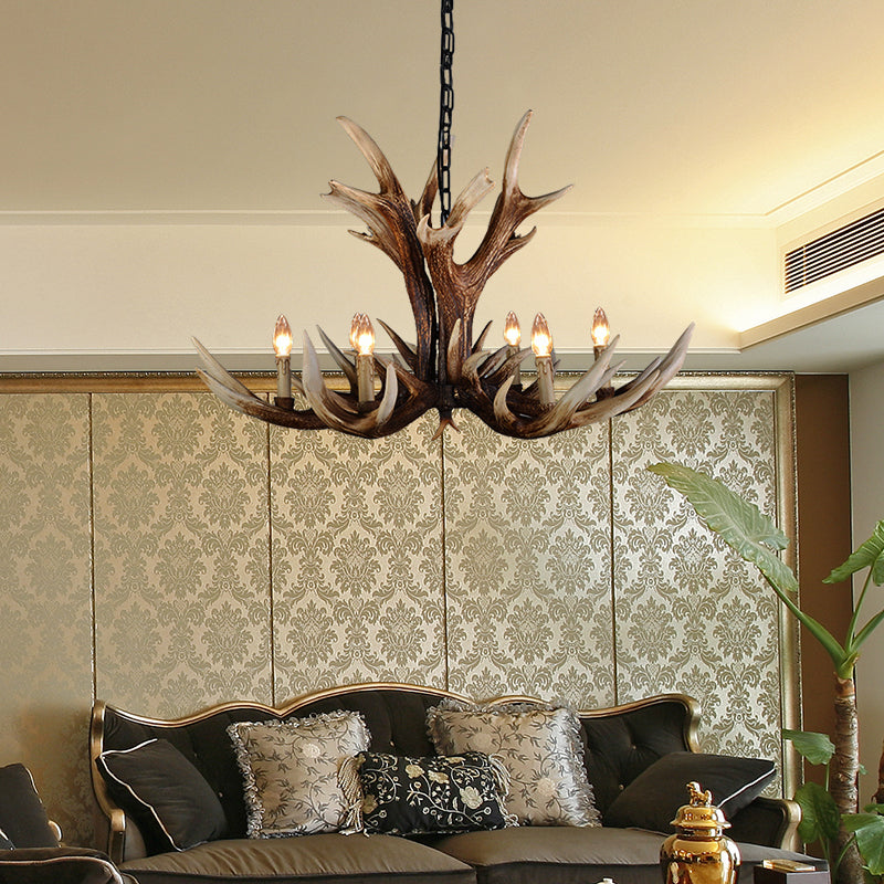 Light Brown 6/8/10 Lights Chandelier Lighting Rustic Resin Candelabra Pendant Lamp for Bedroom 6 Light Brown Clearhalo 'Ceiling Lights' 'Chandeliers' Lighting' options 233283_f42bac38-90fa-49a2-a07b-fedac6597c59