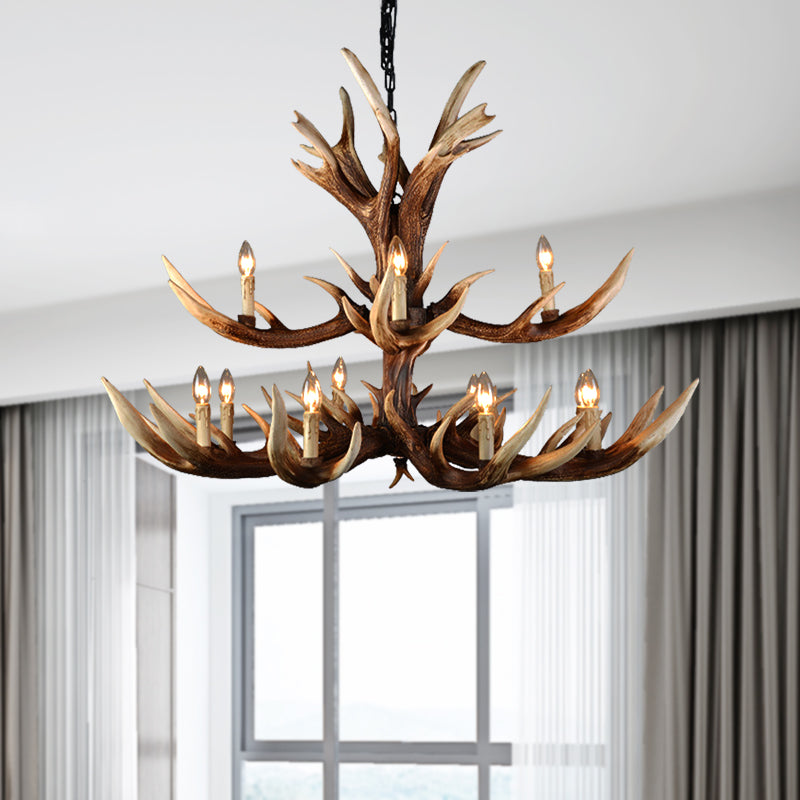 Light Brown 6/8/10 Lights Chandelier Lighting Rustic Resin Candelabra Pendant Lamp for Bedroom 12 Light Brown Clearhalo 'Ceiling Lights' 'Chandeliers' Lighting' options 233295_c8a6e059-b5fb-432c-9fd6-fe81ac4faad9