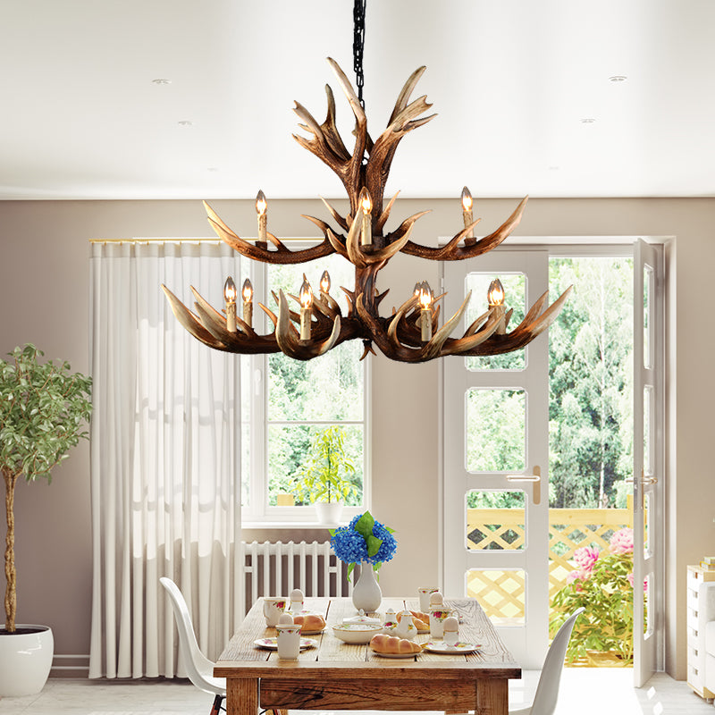 Light Brown 6/8/10 Lights Chandelier Lighting Rustic Resin Candelabra Pendant Lamp for Bedroom Clearhalo 'Ceiling Lights' 'Chandeliers' Lighting' options 233296