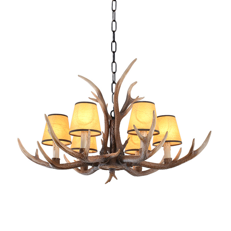 Resin Conical Chandelier Lamp Rustic 6/8/10-Head Bedroom Pendant Ceiling Light with Antler in Brown Clearhalo 'Ceiling Lights' 'Chandeliers' Lighting' options 233305