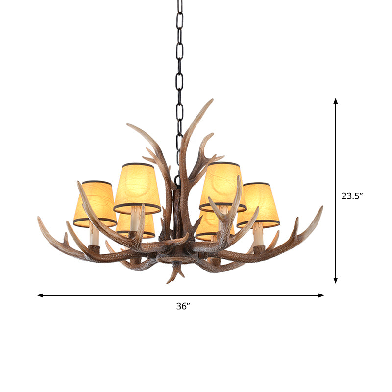 Resin Conical Chandelier Lamp Rustic 6/8/10-Head Bedroom Pendant Ceiling Light with Antler in Brown Clearhalo 'Ceiling Lights' 'Chandeliers' Lighting' options 233306