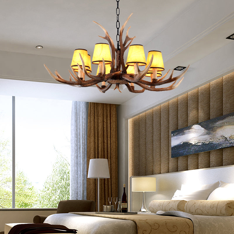 Resin Conical Chandelier Lamp Rustic 6/8/10-Head Bedroom Pendant Ceiling Light with Antler in Brown Clearhalo 'Ceiling Lights' 'Chandeliers' Lighting' options 233308