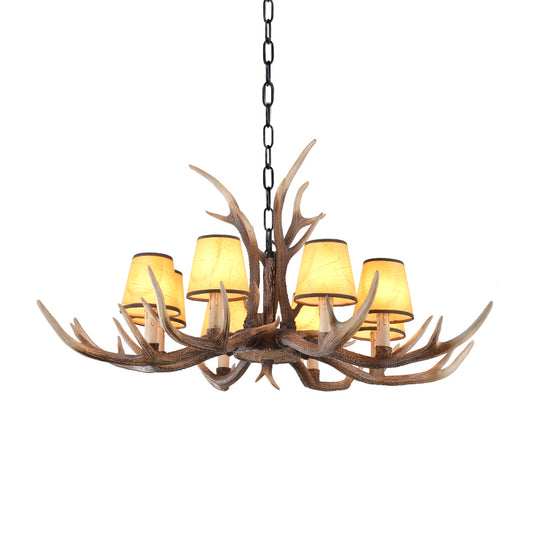 Resin Conical Chandelier Lamp Rustic 6/8/10-Head Bedroom Pendant Ceiling Light with Antler in Brown Clearhalo 'Ceiling Lights' 'Chandeliers' Lighting' options 233309