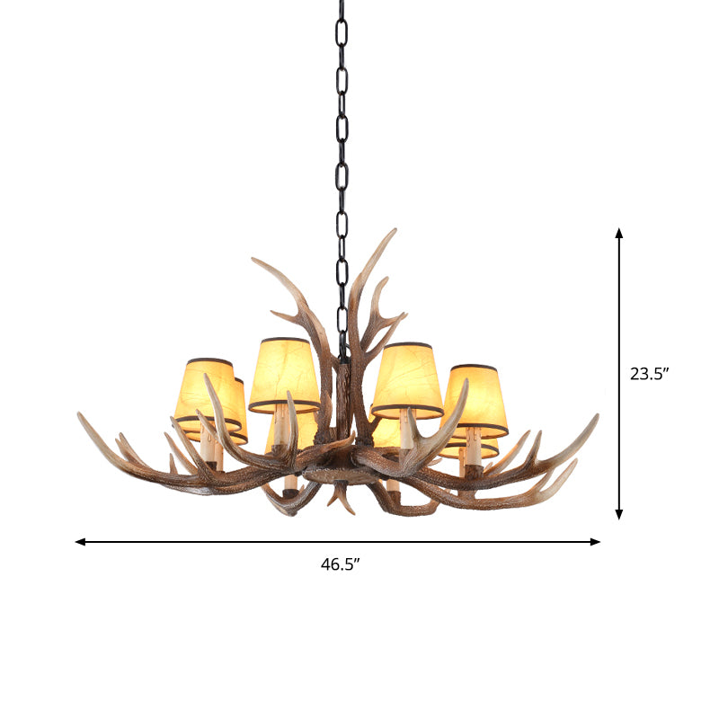 Resin Conical Chandelier Lamp Rustic 6/8/10-Head Bedroom Pendant Ceiling Light with Antler in Brown Clearhalo 'Ceiling Lights' 'Chandeliers' Lighting' options 233310