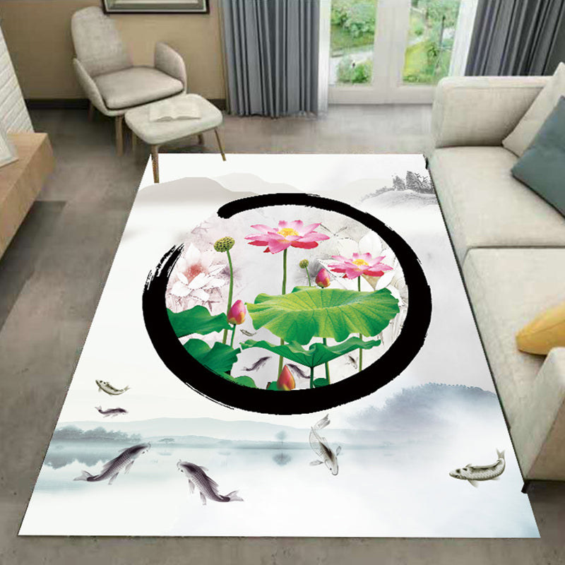 Multi Color Chinese Rug Polypropylene Flower Printed Indoor Rug Non-Slip Backing Pet Friendly Easy Care Carpet for Living Room Grey Clearhalo 'Area Rug' 'Rug' 2333128