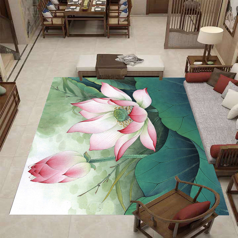 Multi Color Chinese Rug Polypropylene Flower Printed Indoor Rug Non-Slip Backing Pet Friendly Easy Care Carpet for Living Room Green Clearhalo 'Area Rug' 'Rug' 2333132