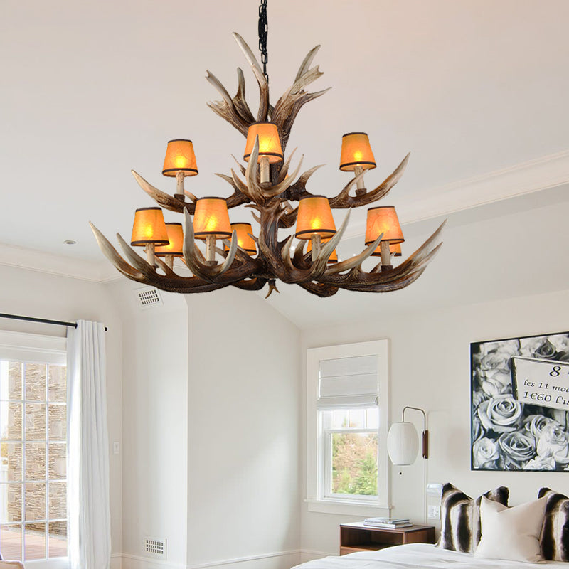 Resin Conical Chandelier Lamp Rustic 6/8/10-Head Bedroom Pendant Ceiling Light with Antler in Brown Clearhalo 'Ceiling Lights' 'Chandeliers' Lighting' options 233316